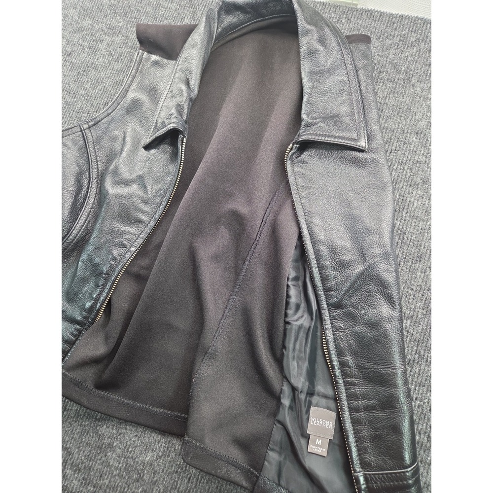 Wilsons Leather Womens Black Leather Front Zip Vest Size M - Picture 3 of 11